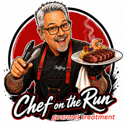 Chef logo with smiling man holding a platter