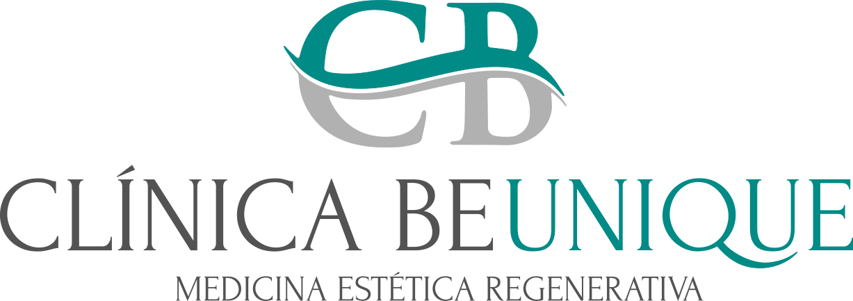 Logotipo de Clínica Beunique con las iniciales “CB” en verde azulado y el nombre de la clínica en gris, “Medicina Estética y Regenerativa” debajo