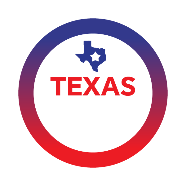 A red white and blue circle with the word texas on it