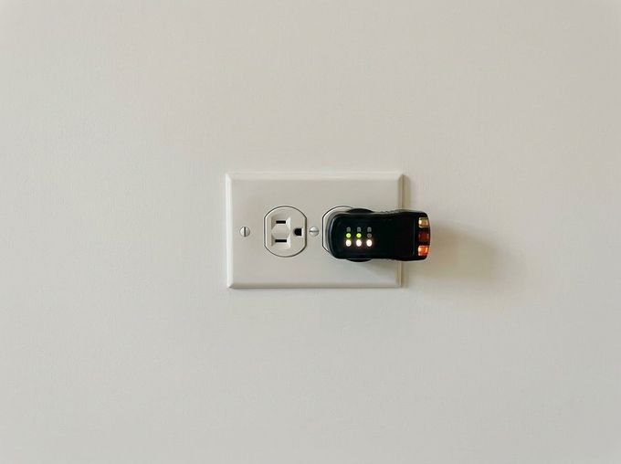 USB charging device plugged into a wall outlet with an illuminated display
