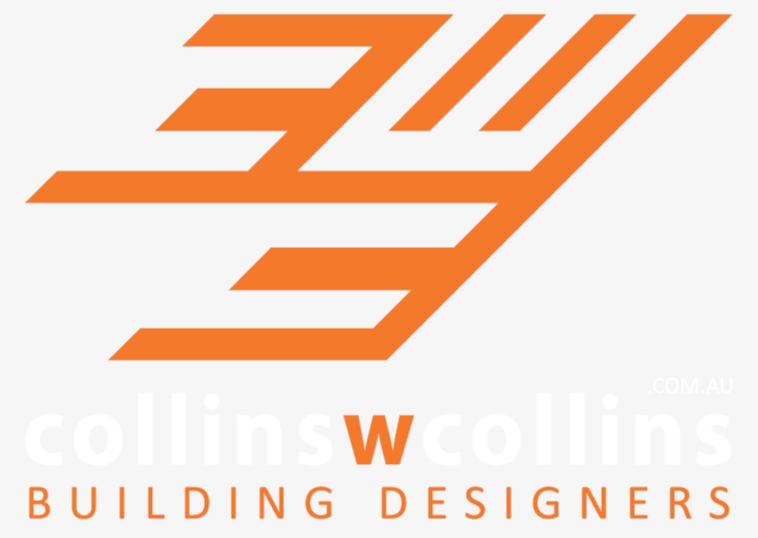 Orange stylized logo reading “collins w collins” with “BUILDING DESIGNERS” below on a white background