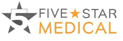 Five Star Medical logo with gray star and gray-and-orange text on white background