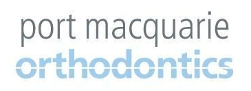 Port Macquarie Orthodontics logo in gray and light blue text