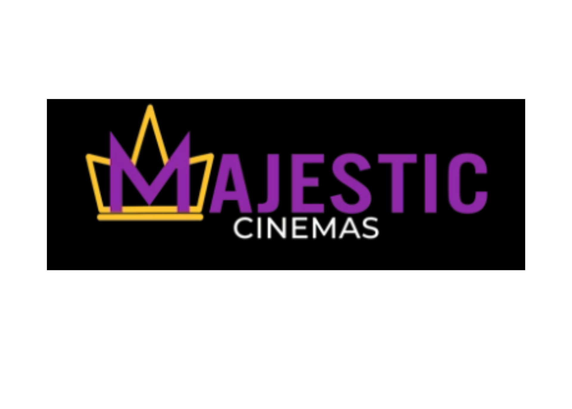 Majestic Cinemas logo with a purple and gold crown over “MAJESTIC” on a black background