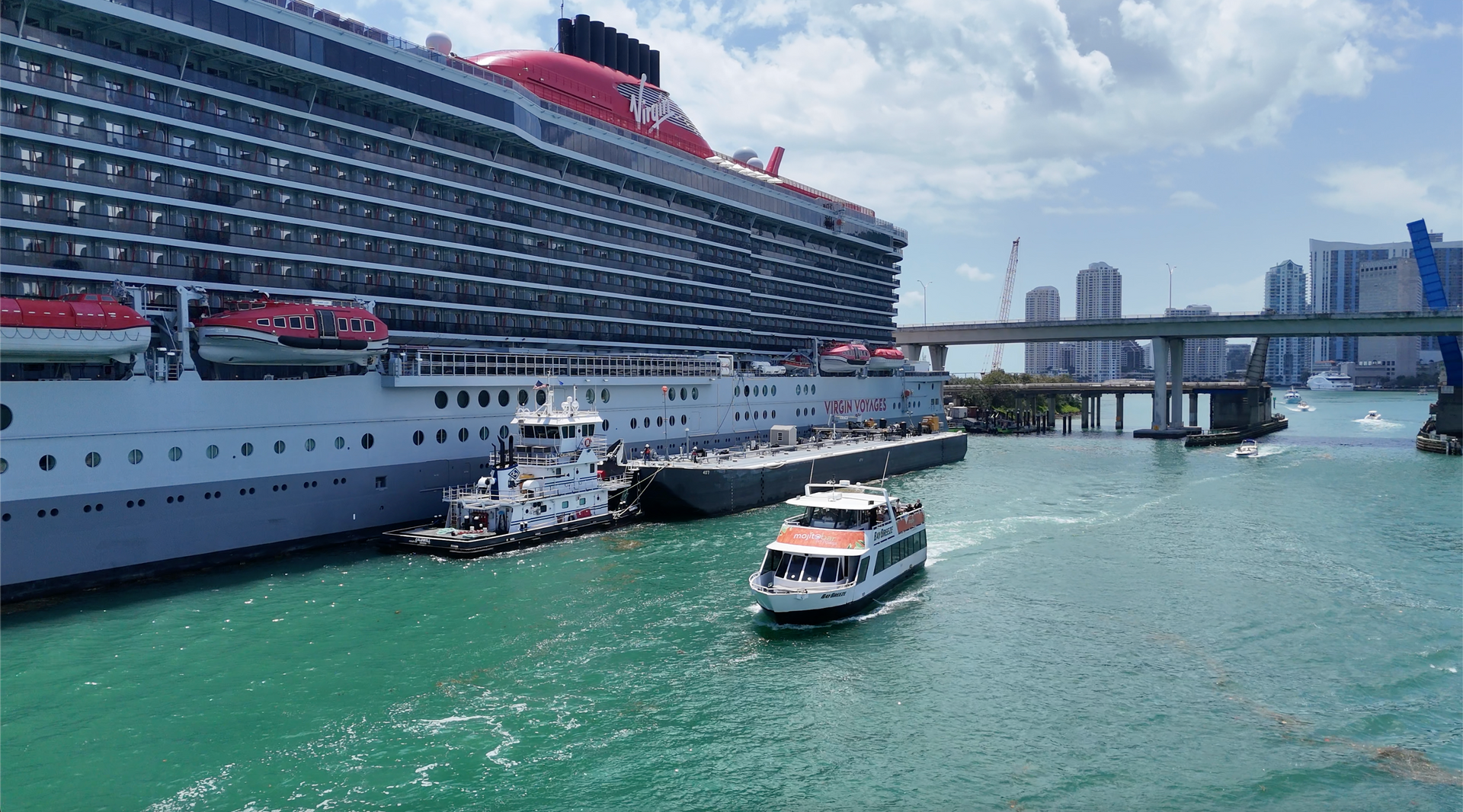 Celebrity Boat Tour in Miami passing Virgin Voyages at Port of Miami - Best Miami Celebrity Boat Tour Experience
