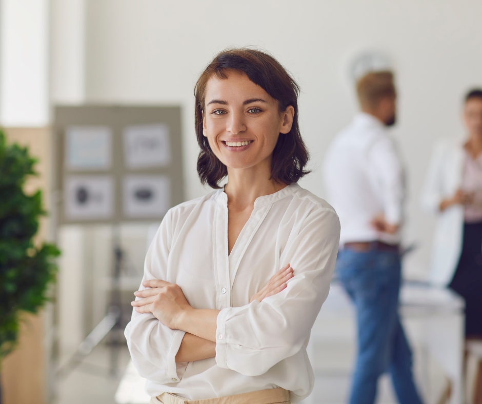 Success Story. Woman being successful in new job