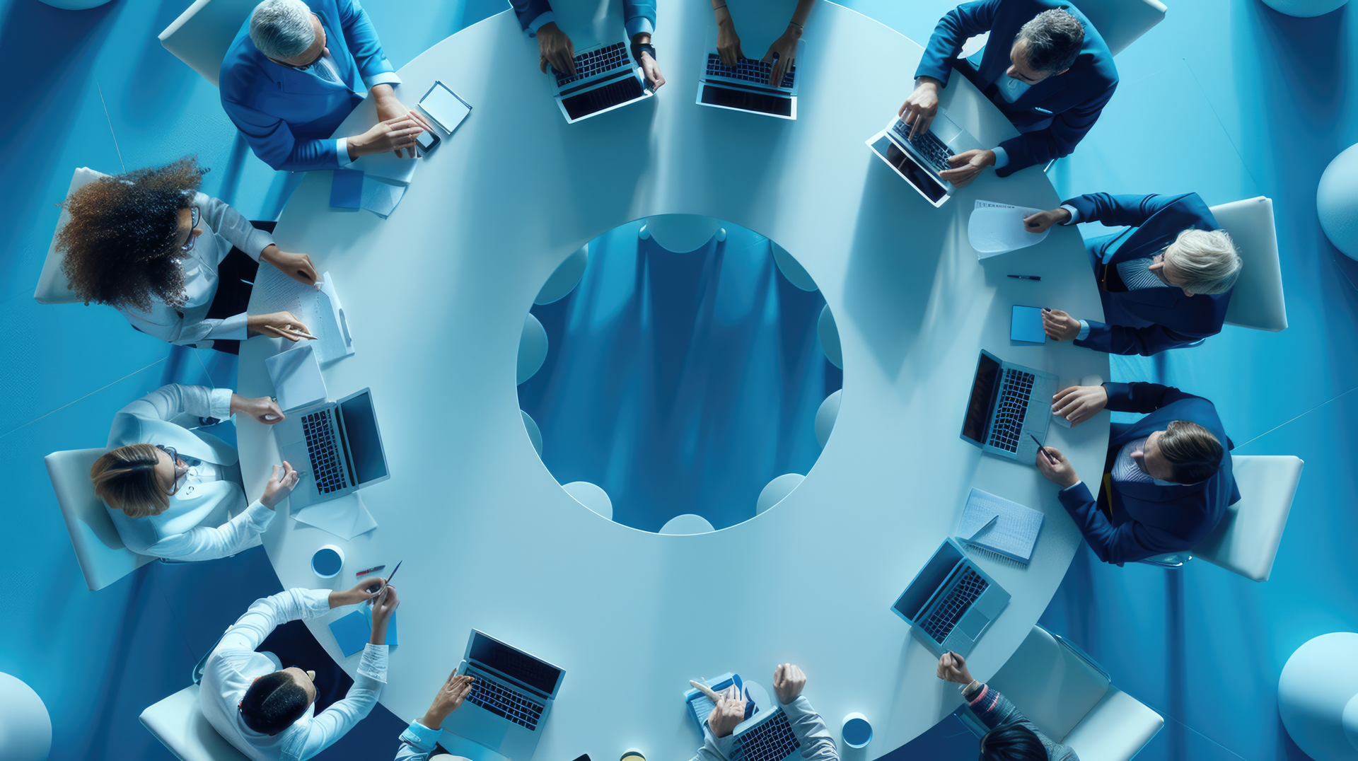 Image of co-workers sitting around a conference table