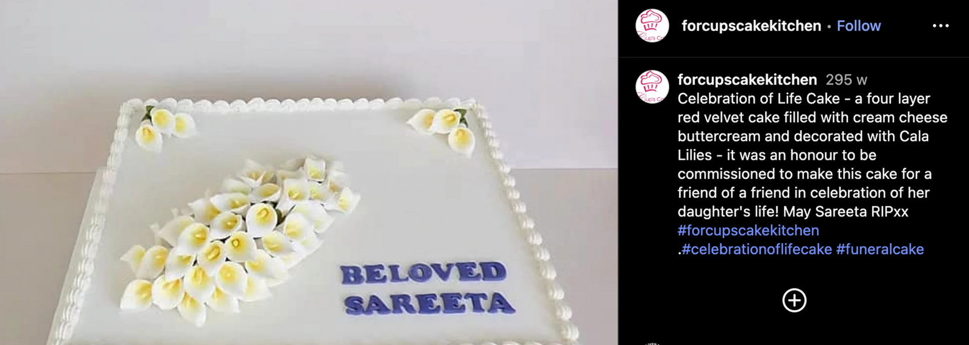 Picture of a Velvet cake with flowers.
