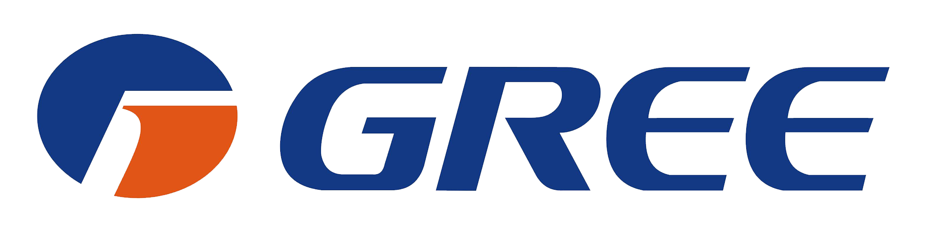 Le logo de la société Gree, composé d'un ovale bleu foncé contenant une forme orange stylisée, suivi du texte « GREE » en bleu.
