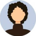 Une icône ronde représentant une silhouette stylisée et sans visage, aux cheveux bouclés foncés, sur un fond bleu clair.