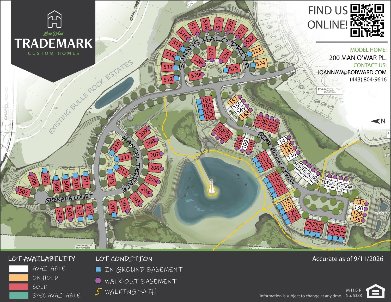 A community map with colorful houses near a lake, with pathways and a logo.