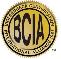 BCIA circular gold and black Biofeedback Certification International Alliance logo with large BCIA letters