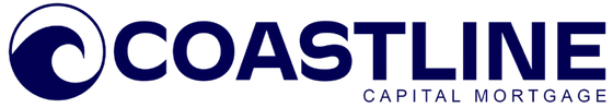 Logo for Coastline Capital Mortgage featuring a dark blue wave icon next to the company name in bold navy text.