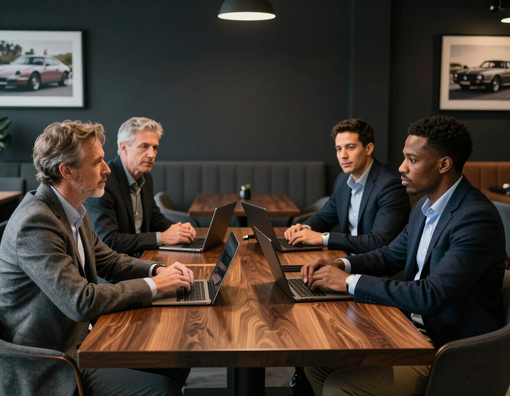 Shop owners talking in a quiet meeting room