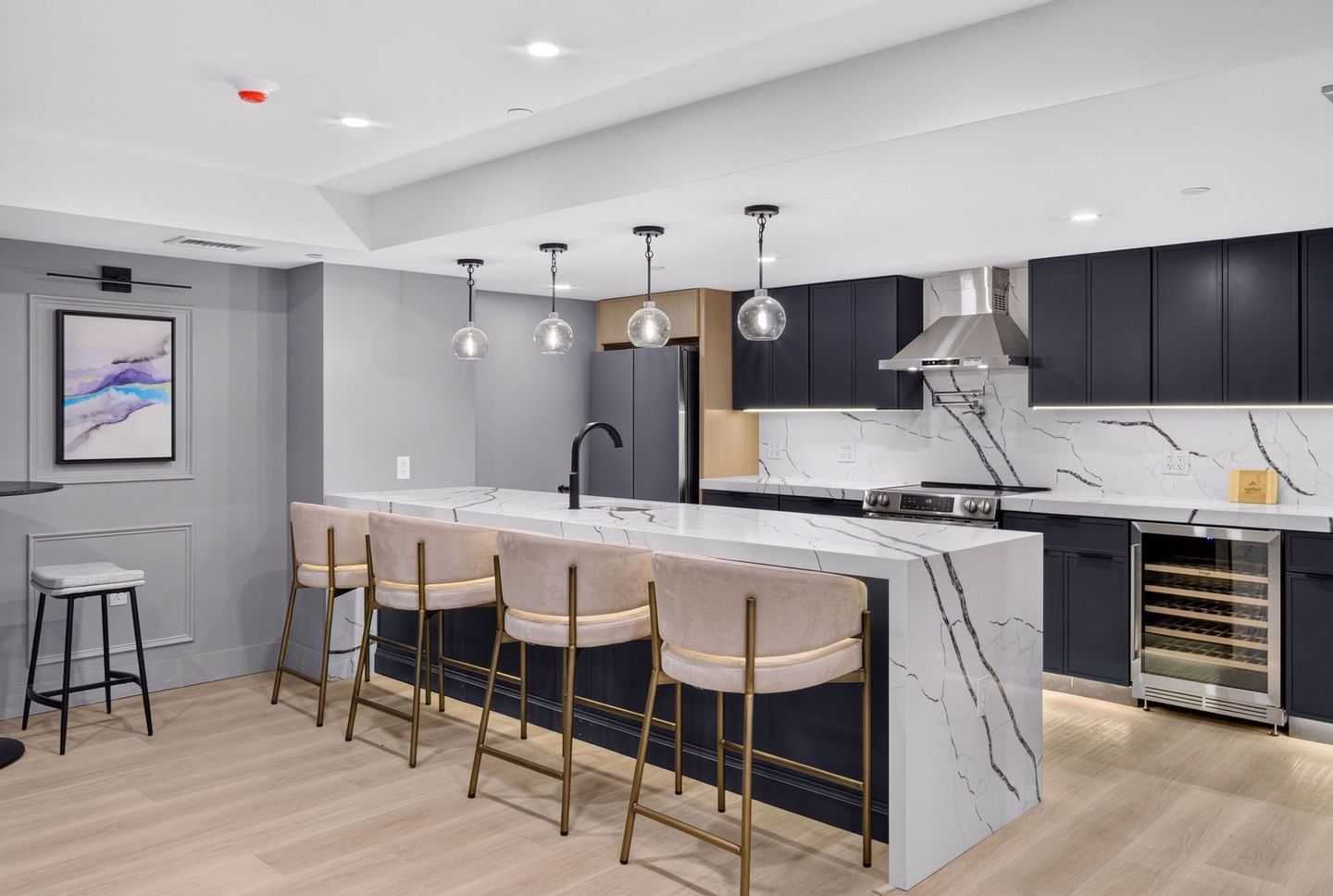 An aerial view of a river surrounded by trees and buildings