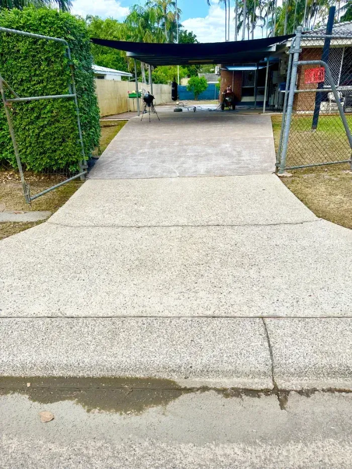 Concrete Driveway Leads to a Covered Carport Under a Shade Sail — I Do It All in Montville, QLD