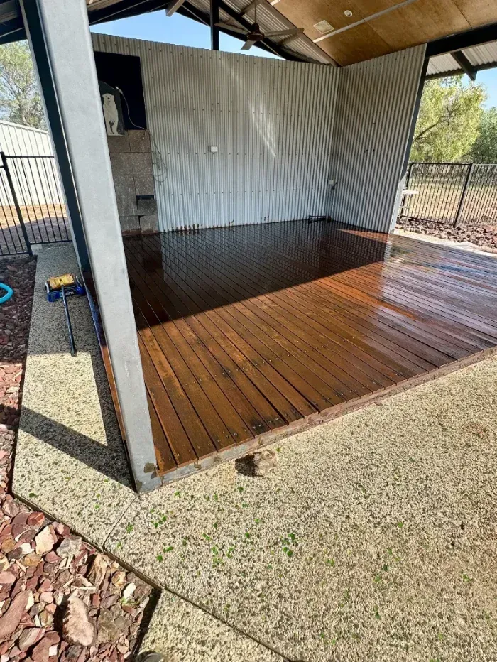Partially Stained Wooden Deck Under a Covered Patio — I Do It All in Nambour, QLD