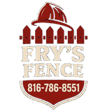 Fry’s Fence logo with red fence and dome, featuring phone number 816-786-8551
