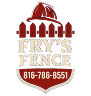 Fry’s Fence logo with red fence and dome, featuring phone number 816-786-8551