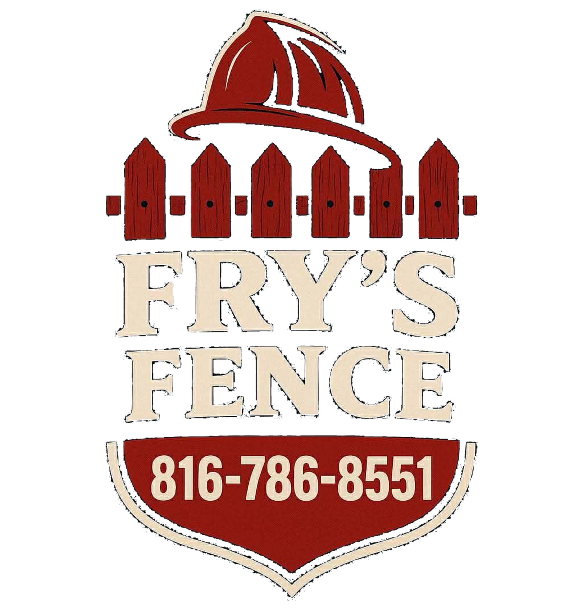 Fry&rsquo;s Fence logo with red fence and dome, featuring phone number 816-786-8551