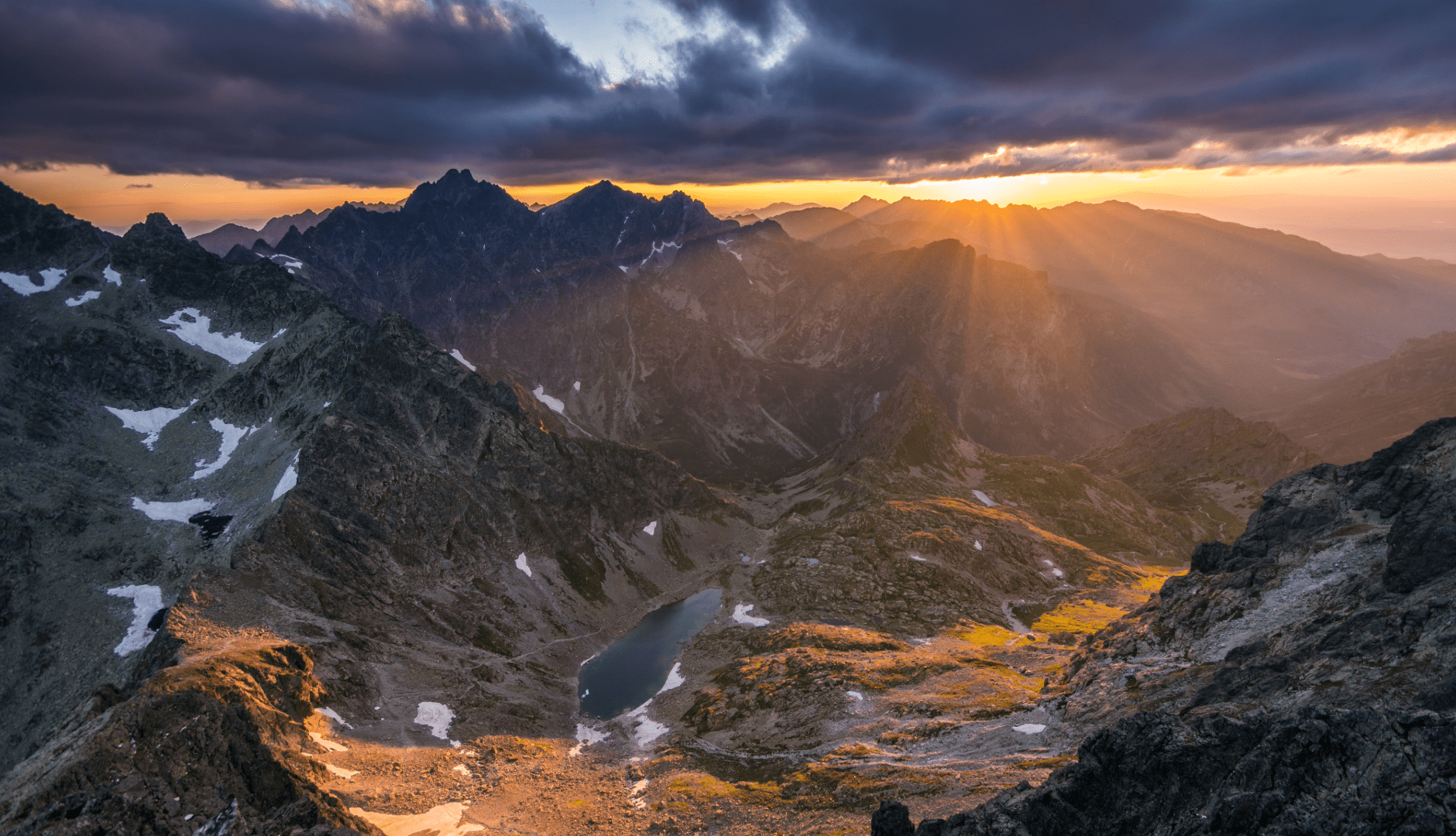 Sunset over the mountain peaks of Zakopane