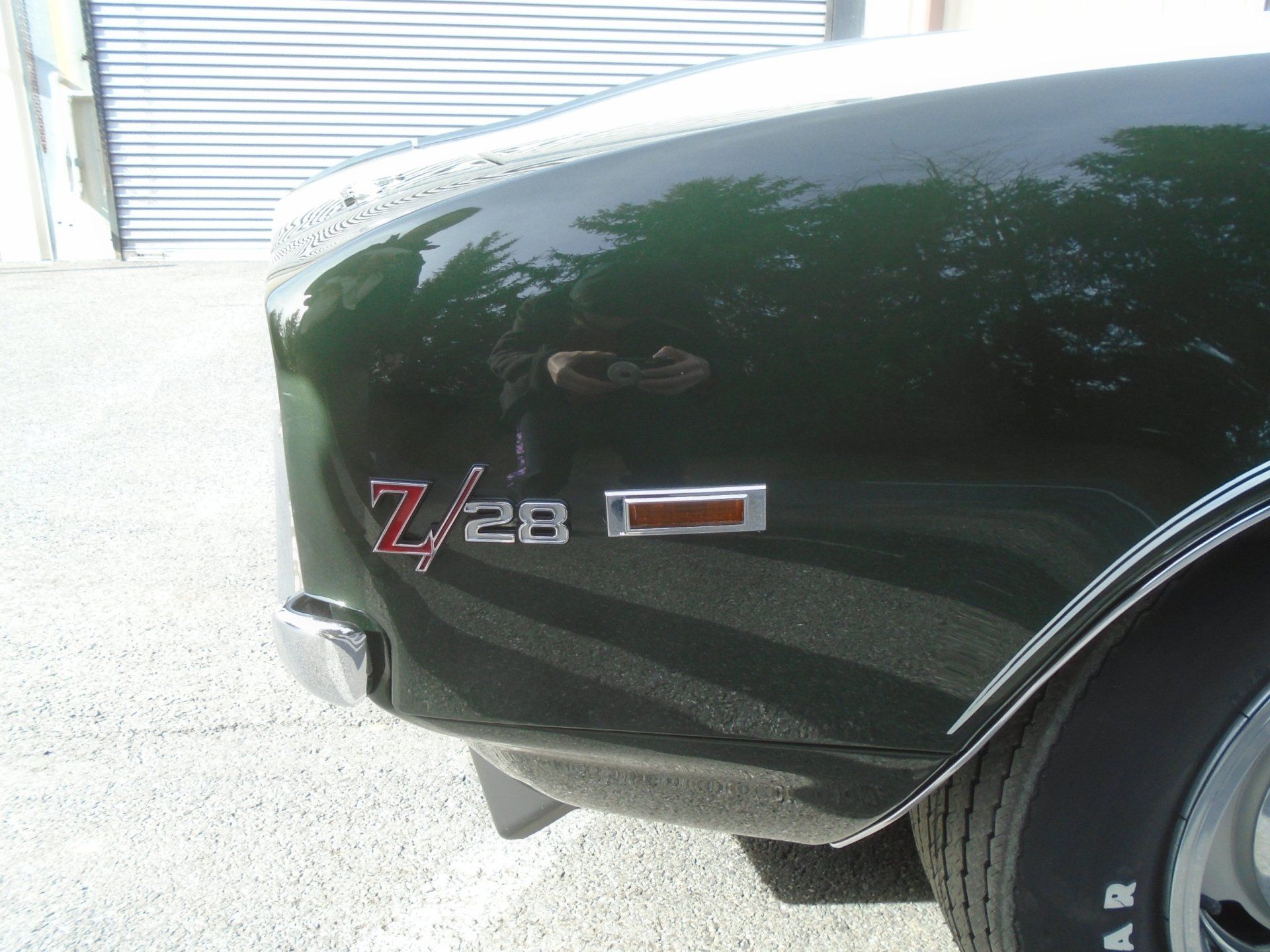 Green car rear quarter panel with 
