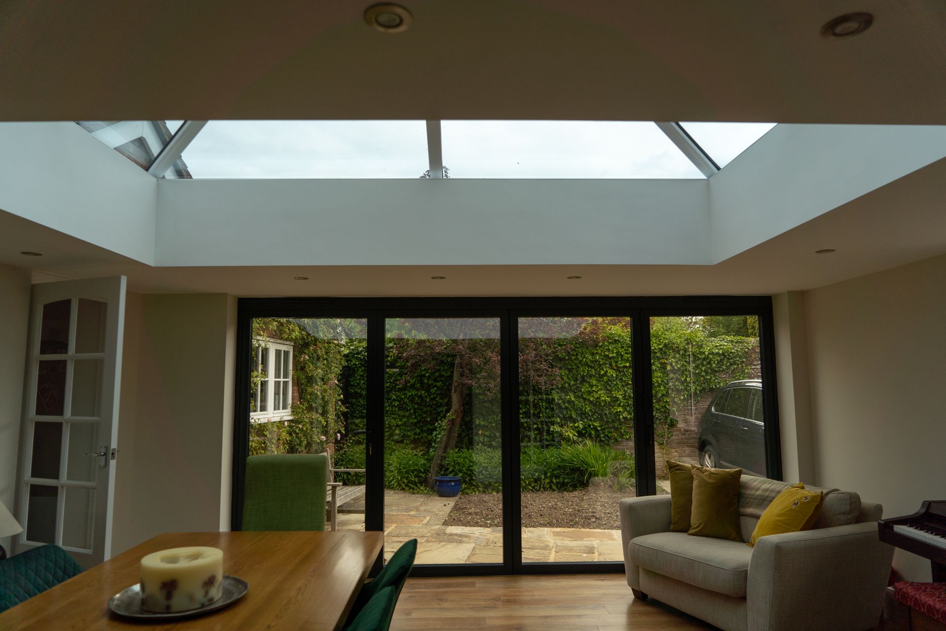 Orangery interior with lantern roof anthracite grey in sussex