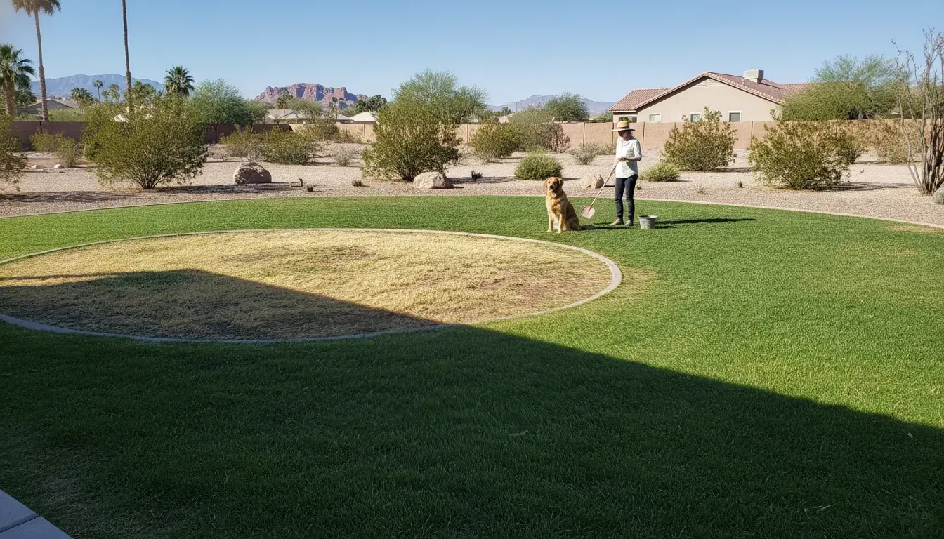 Why is dog poop bad for grass? Bright backyard lawn after waste cleanup