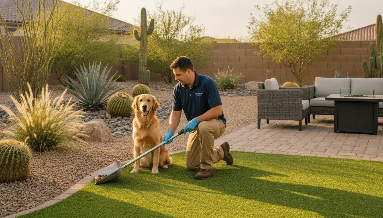 Professional dog waste cleanup in a bright Las Vegas yard