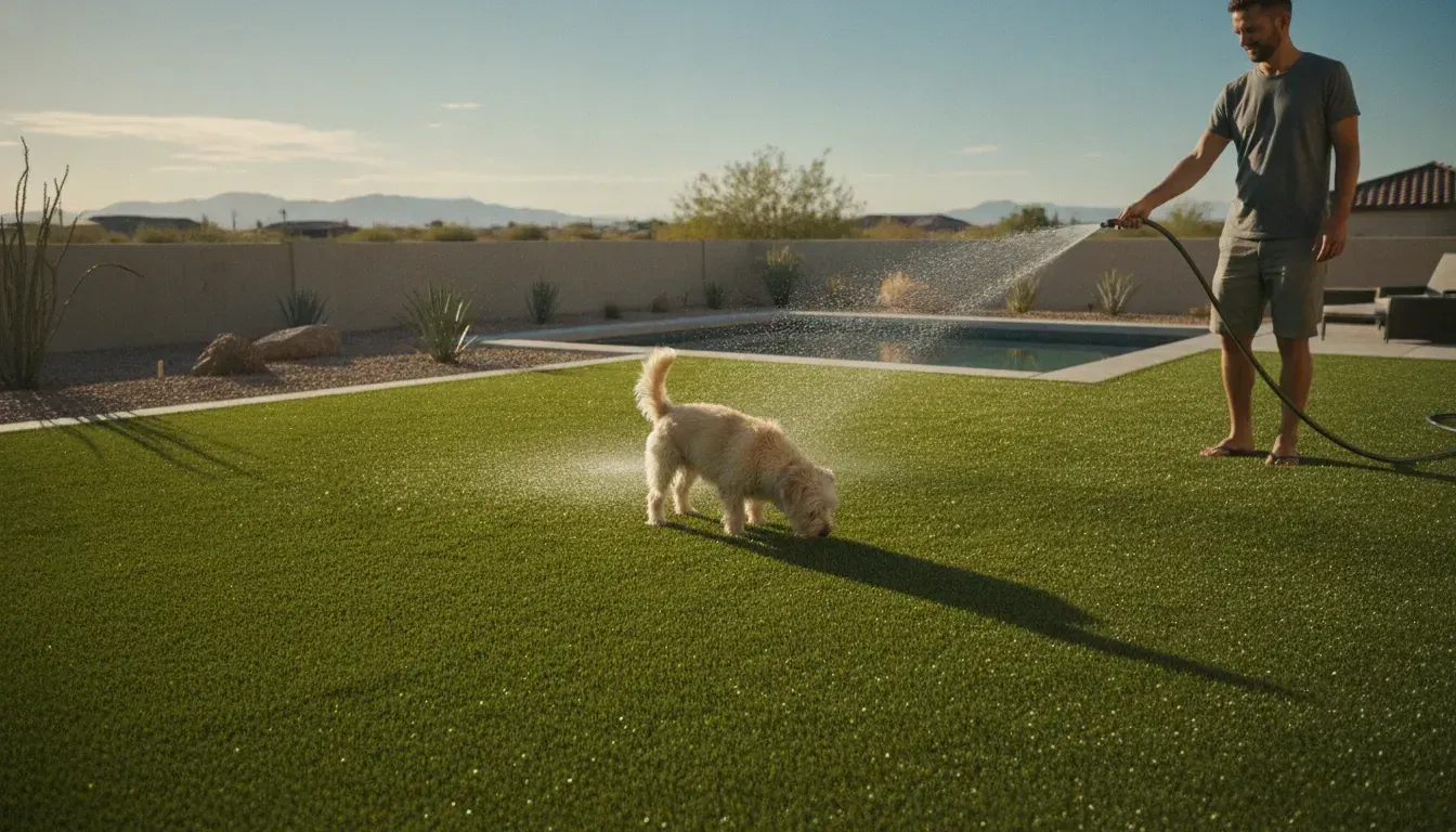 Artificial grass enzyme treatment for a clean pet yard