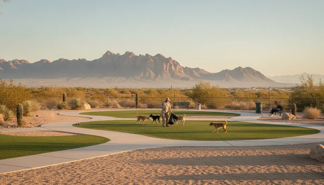 A pooper scooper in Clark County bags waste on a desert dog park path