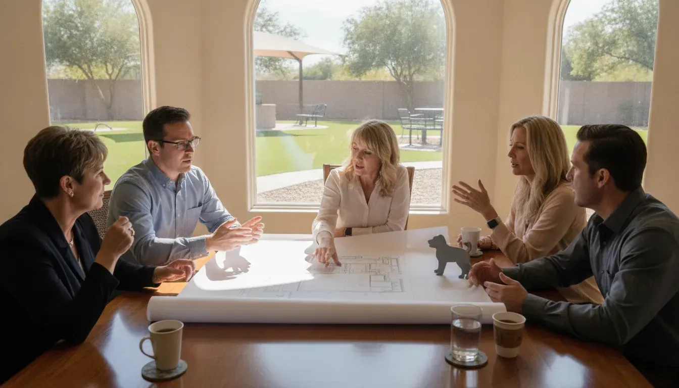 Nevada HOA board reviewing a pet waste maintenance plan