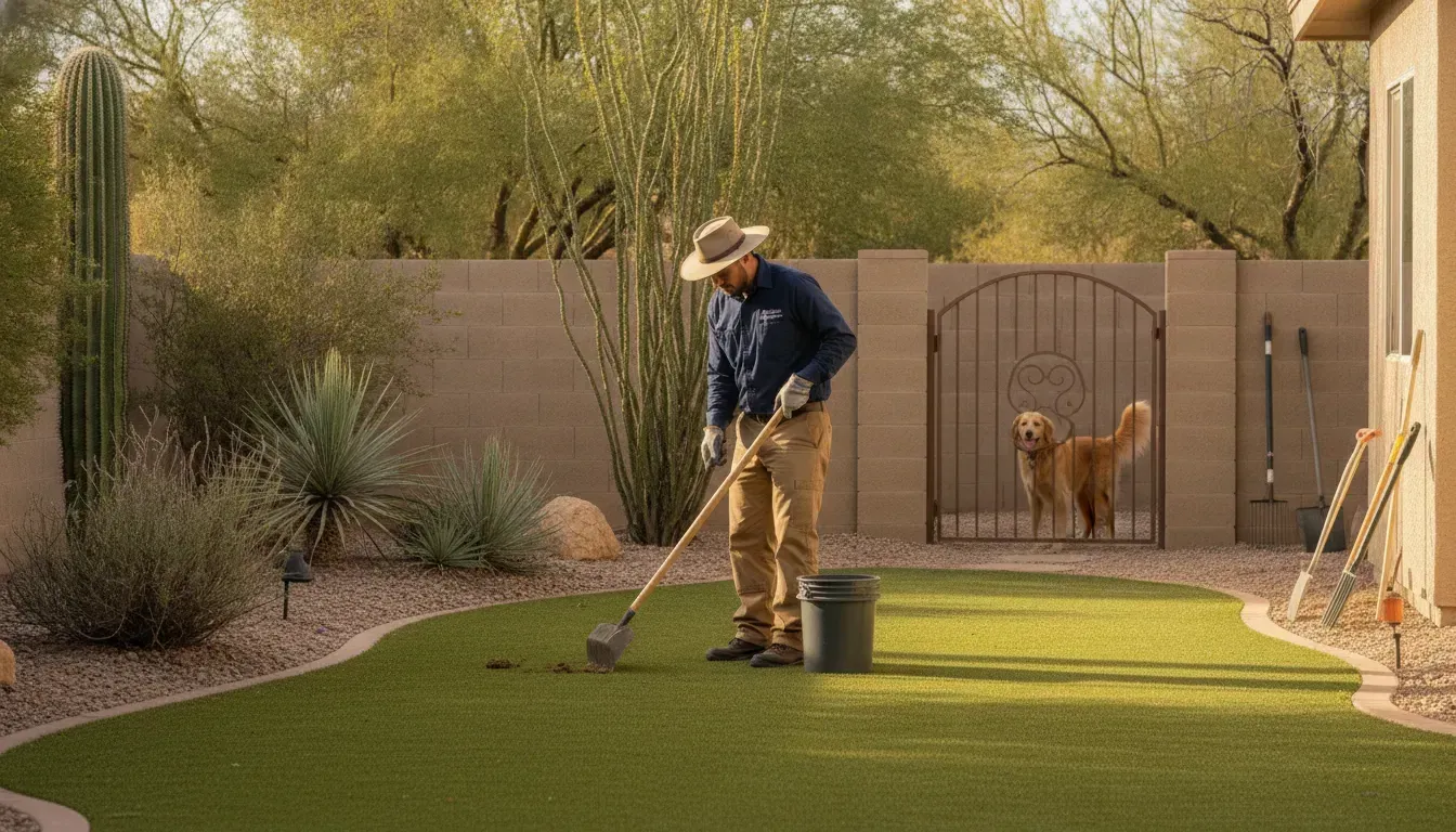 Professional pooper scooper service in a bright Oro Valley backyard