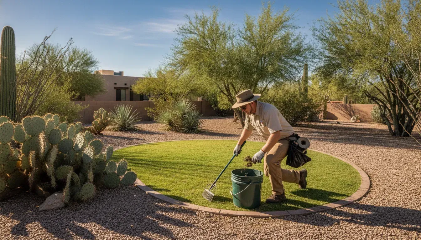 Professional pooper scooper service in a bright Tucson yard
