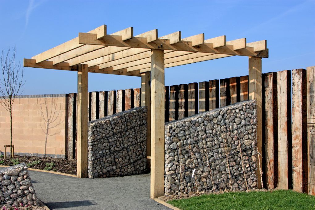 wooden gazebo in a garden