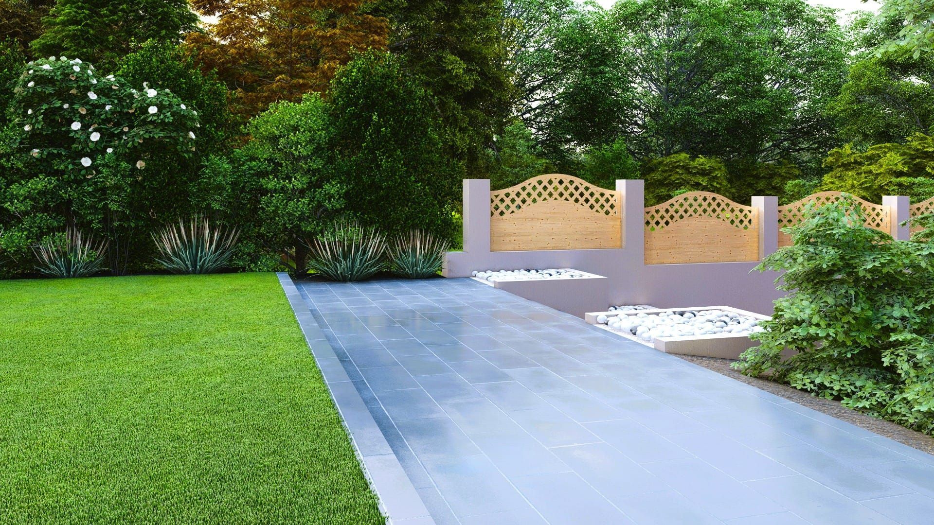 DNA Landscapes 3D garden design of how your new landscaped garden would look as though you were in your garden in Solihull