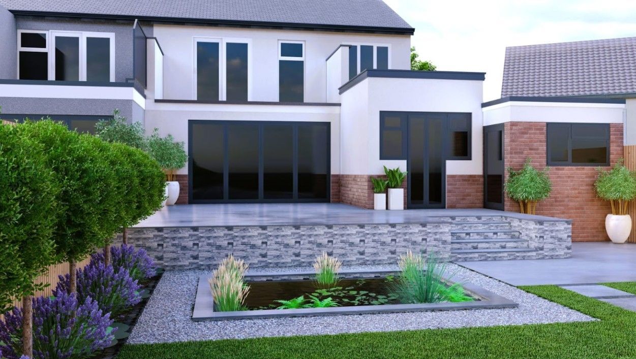DNA Landscapes 3D garden design of how the new landscaped garden in Earlsdon would look from the garden