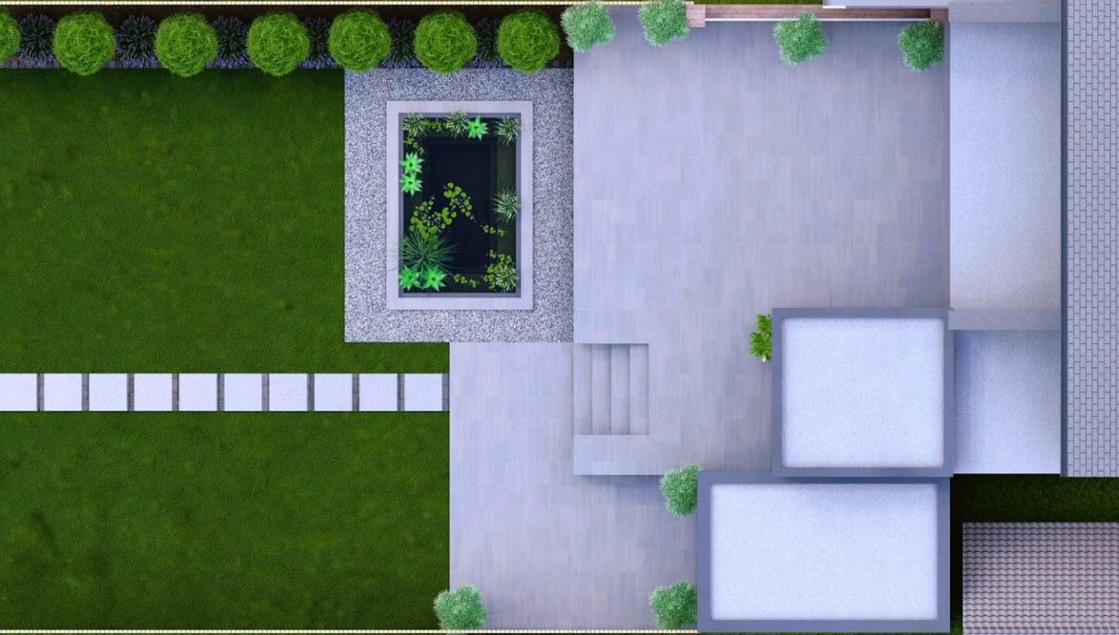 DNA Landscapes 3D garden design of how the new landscaped garden would look from above in Earlsdon