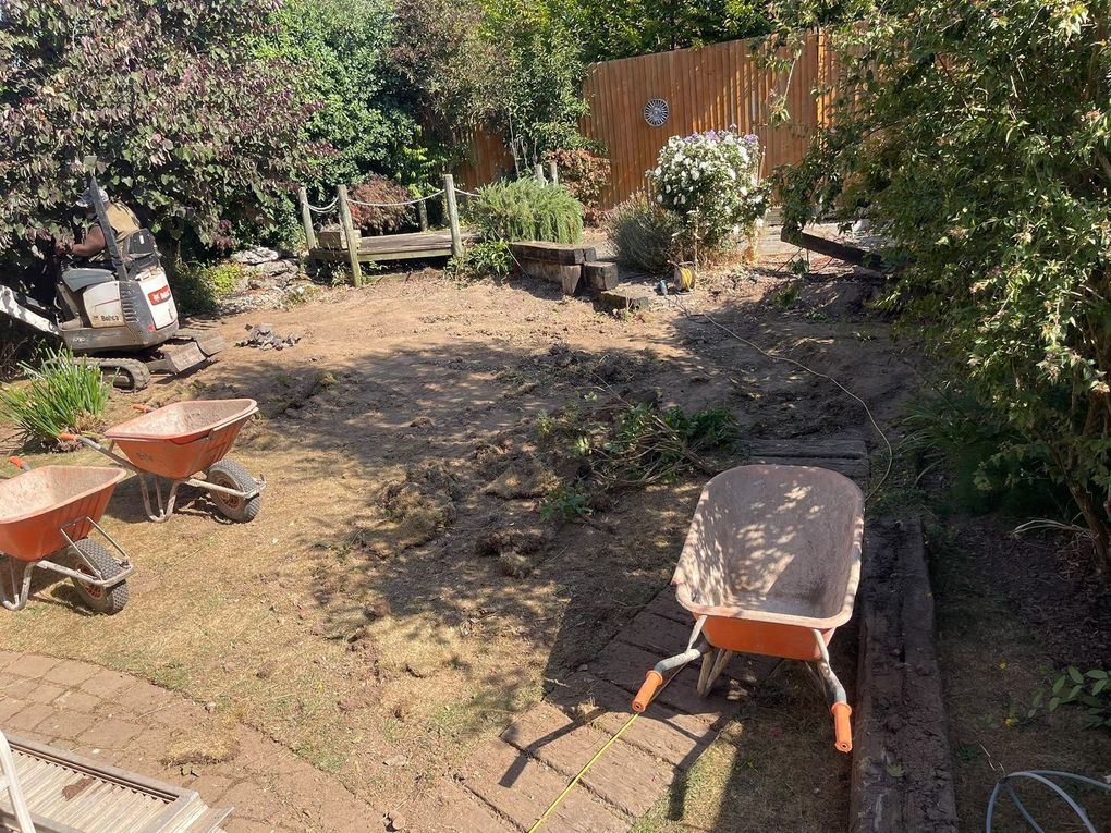 Cleared and partly excavated garden in Balsall Common at the start of the project