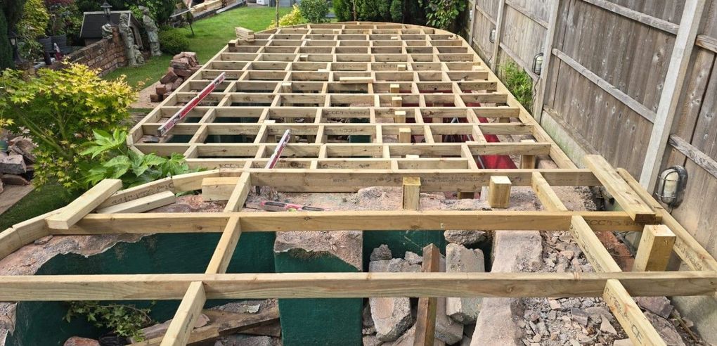 Treated timber sub-frame built across the old pond during the Galley Common decking project