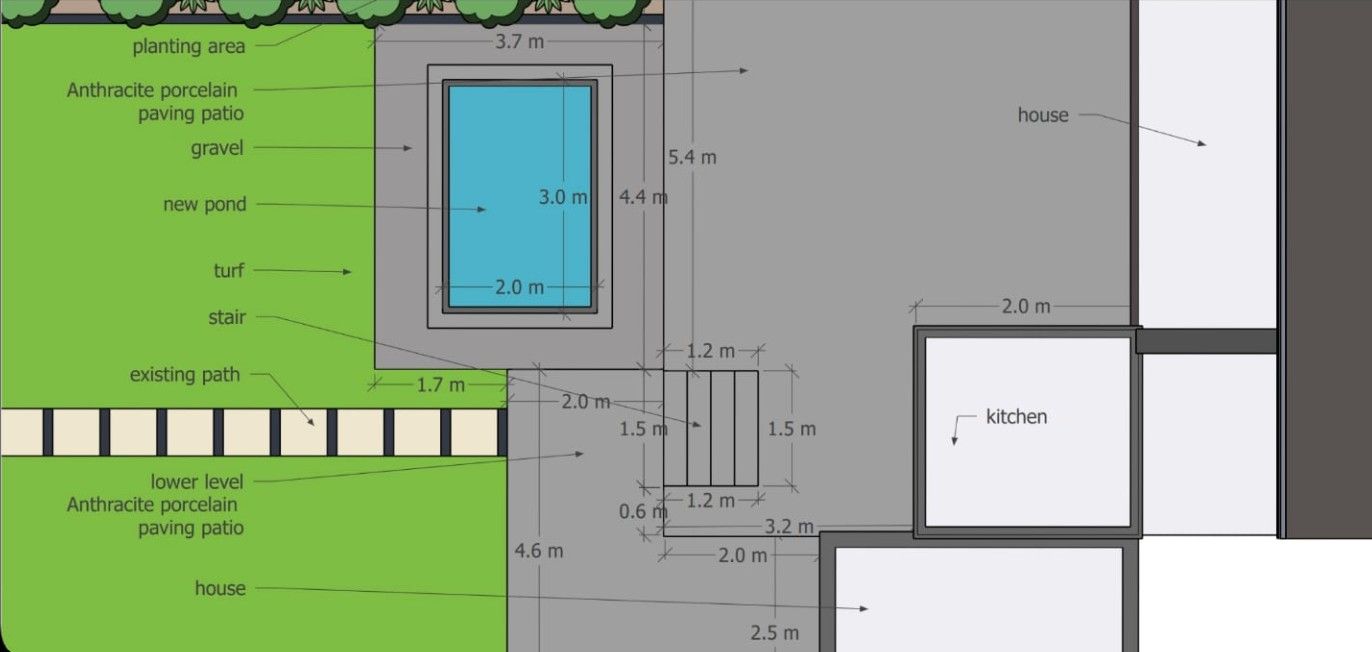 DNA Landscapes 2D colour outline drawing of the garden design in Earlsdon