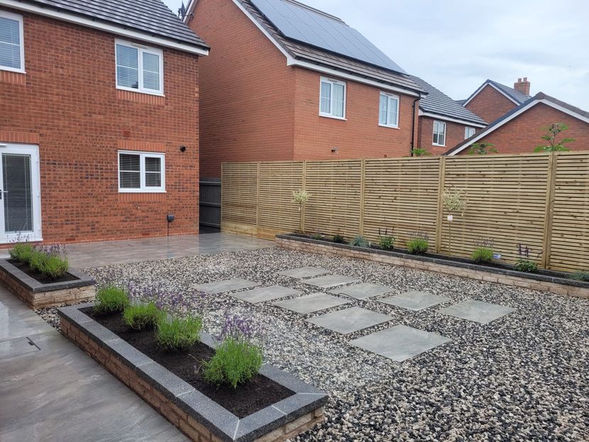 DNA Landscapes completed patio, paving and garden fencing for a garden design and build landscaping project in Coventry