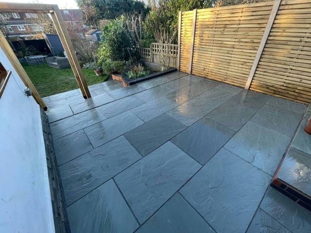 slate pavers installed by DNA landscapes for a patio in Coventry