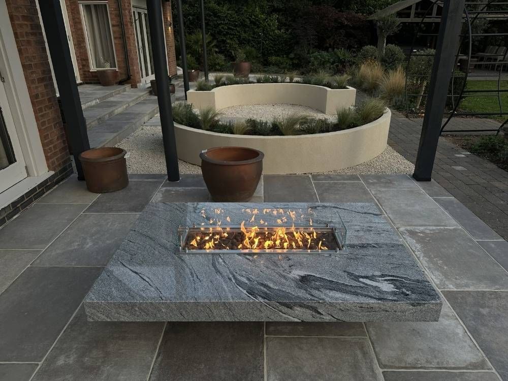 Porcelain paving with matching porcelain outdoor fire pit