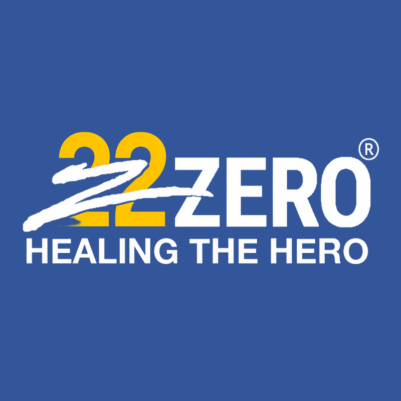 A logo for 22 zero healing the hero on a blue background