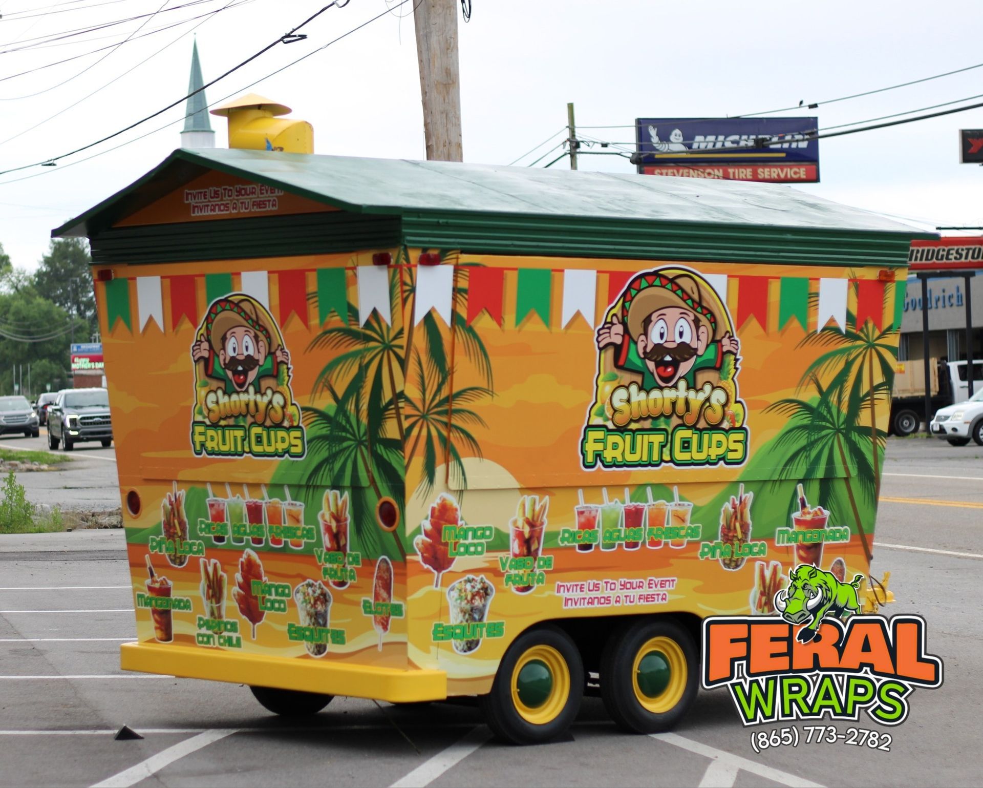 A trailer that says shorty 's fruit cups on it