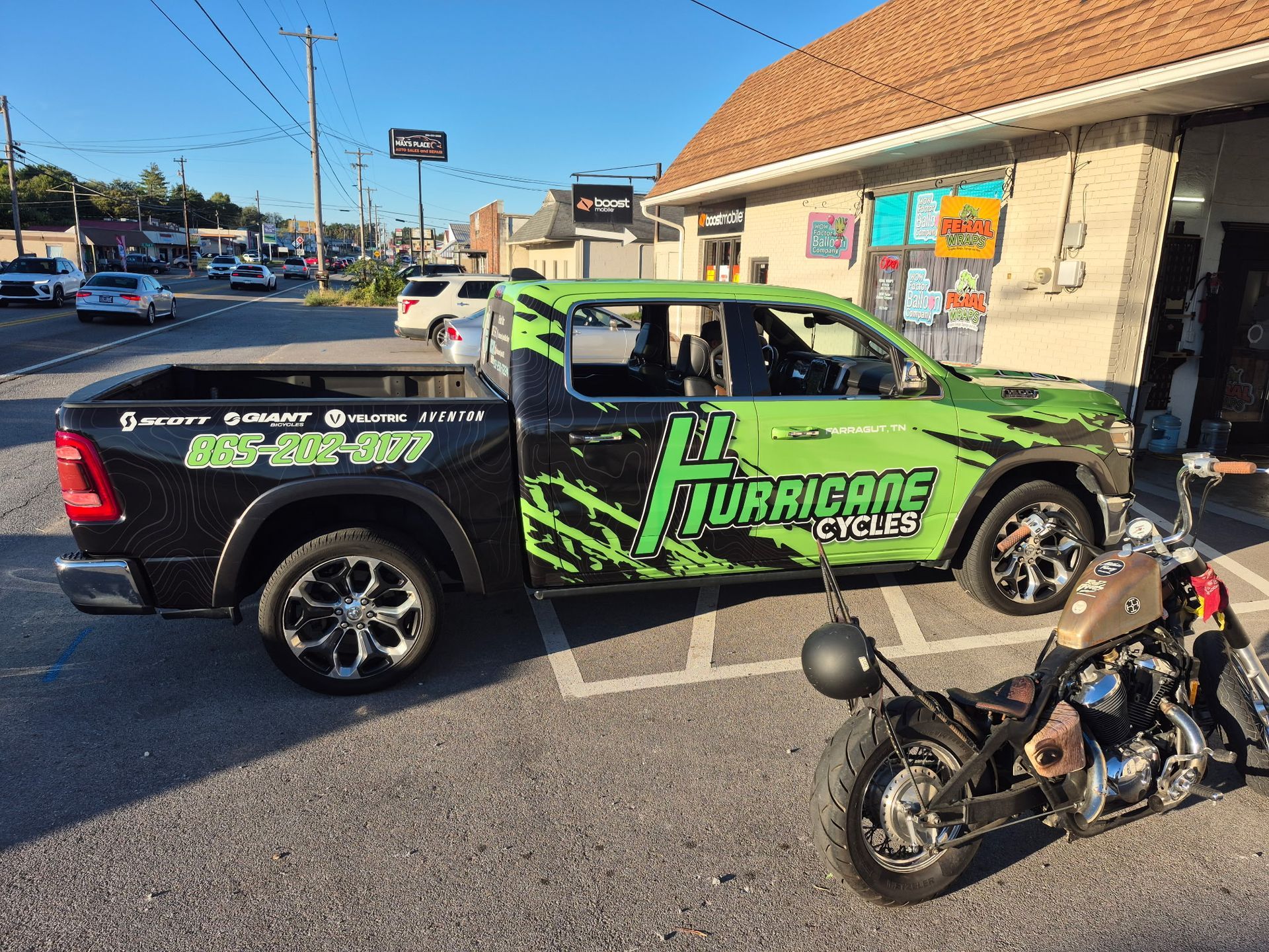 Black and green truck with 