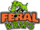 Logo for Feral Wraps: green boar over orange text "FERAL" and green text "WRAPS".