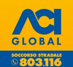 Logo di ACI Global per l'assistenza stradale su sfondo giallo con numero di telefono 803.116