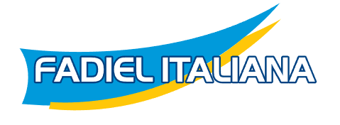 Logo di Fadiel Italiana in blu e arancione con un fruscio sopra il testo